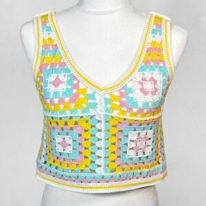 En Creme Crochet Granny Square Tank Top Pastel Multi Color One Size